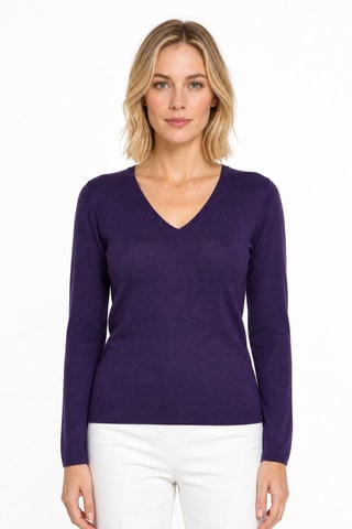 Camisola 35% caxemira, 35% seda e 30% lã - Gola em V - Violeta