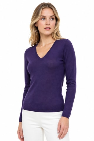 Camisola 35% caxemira, 35% seda e 30% lã - Gola em V - Violeta