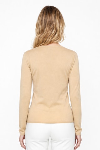 Camisola 35% caxemira, 35% seda e 30% lã - Gola em V - Nude