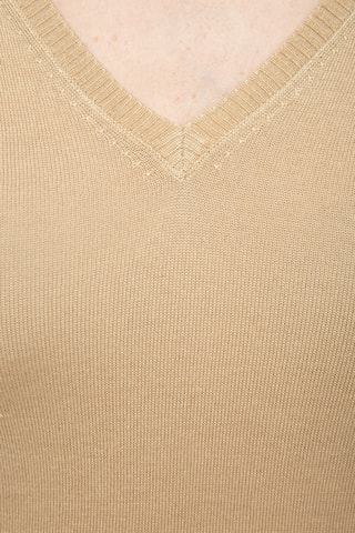 Camisola 35% caxemira, 35% seda e 30% lã - Gola em V - Nude