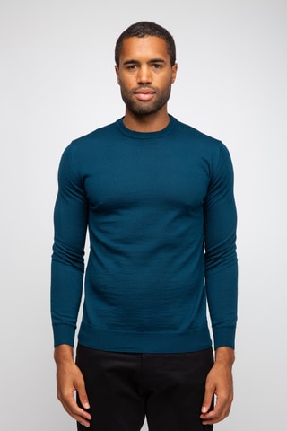 Pull 50% laine et 50% acrylique - Col rond - Bleu marine