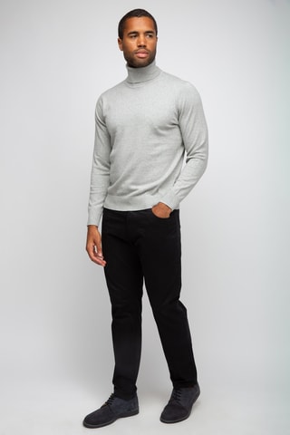 Pull 95% coton et 5% cachemire - Col roulé - Gris chiné