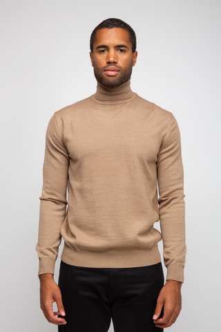 Pull 50% laine et 50% acrylique - Col roulé - Beige