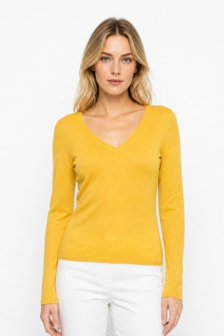 Camisola 100% caxemira ultrafino 2/60 - Gola em V - Amarelo