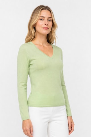 Camisola 100% caxemira ultrafino 2/60 - Gola em V - Verde