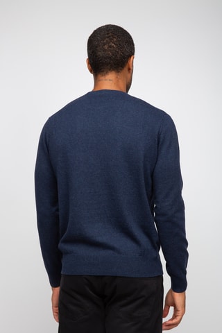Pull 95% coton et 5% cachemire - Col rond - Bleu foncé