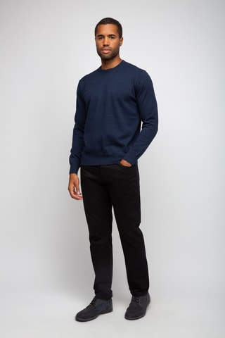 Pull 95% coton et 5% cachemire - Col rond - Bleu foncé
