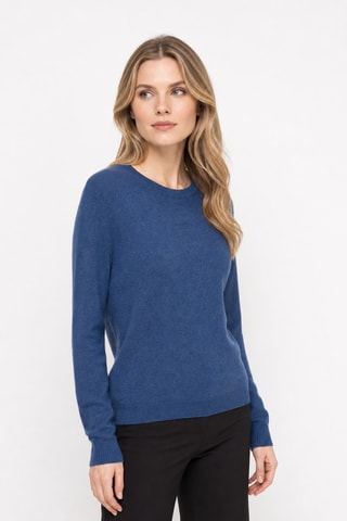Camisola 100% caxemira, 2 fios - Gola redonda. - Azul