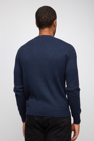 Pull 95% coton et 5% cachemire - Col rond - Bleu foncé
