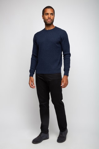 Pull 95% coton et 5% cachemire - Col rond - Bleu foncé