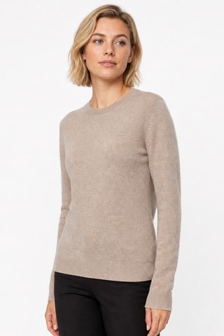 Camisola 100% caxemira, 2 fios - Gola redonda. - Bege