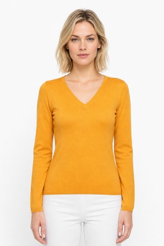Pull 35% cachemire, 35% soie et 30% laine - Col en V - Orange