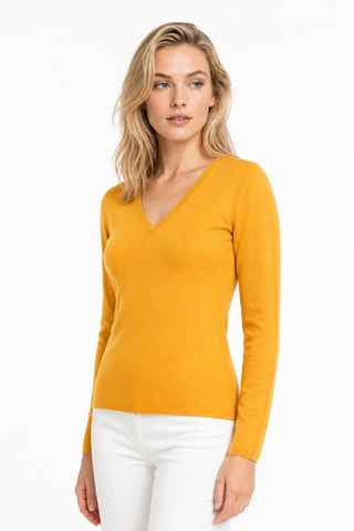 Pull 35% cachemire, 35% soie et 30% laine - Col en V - Orange