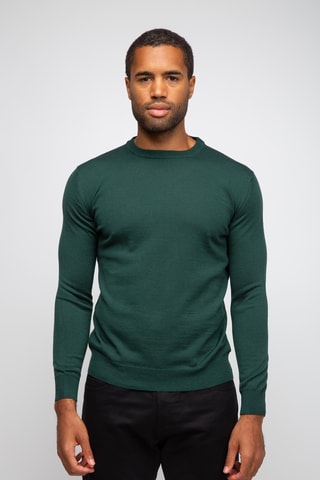 Pull 50% laine et 50% acrylique - Col rond - Vert foncé