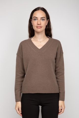 Camisola 77% lã, 20% caxemira e 3% alpaca - Gola em V - Camel