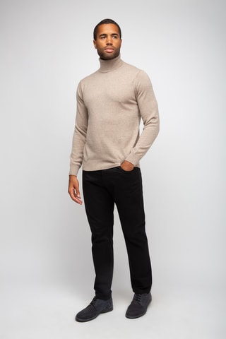 Pull 100% cachemire, 2 fils - Col roulé - Beige