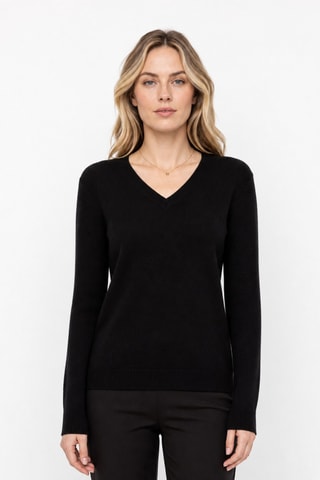 Camisola 100% caxemira, 2 fios - Gola em V - Preto