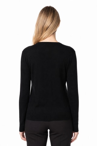 Camisola 100% caxemira, 2 fios - Gola em V - Preto