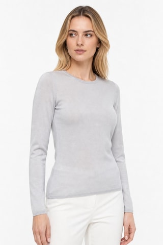 Camisola 35% caxemira, 35% seda e 30% lã - Gola redonda. - Cinzento