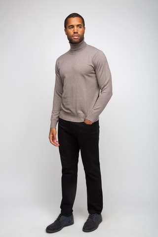 Pull 95% coton et 5% cachemire - Col roulé - Beige