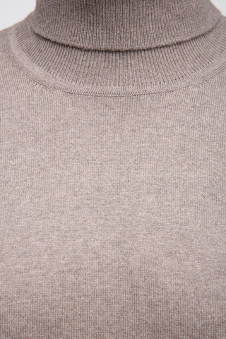 Pull 95% coton et 5% cachemire - Col roulé - Beige