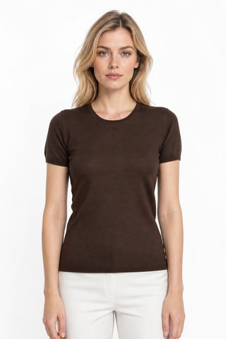T-shirt 35% cachemire, 35% soie et 30% laine - Marron