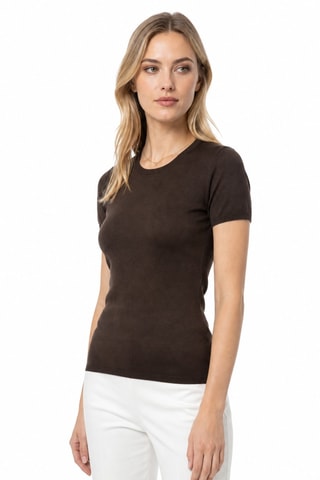 T-shirt 35% cachemire, 35% soie et 30% laine - Marron