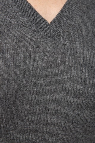 Camisola 100% caxemira, 2 fios - Gola em V - Cinzento-mesclado