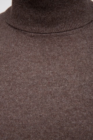 Pull 100% cachemire, 2 fils - Col roulé - Marron foncé