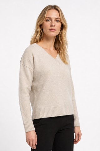 Camisola 77% lã, 20% caxemira e 3% alpaca - Gola em V - Bege