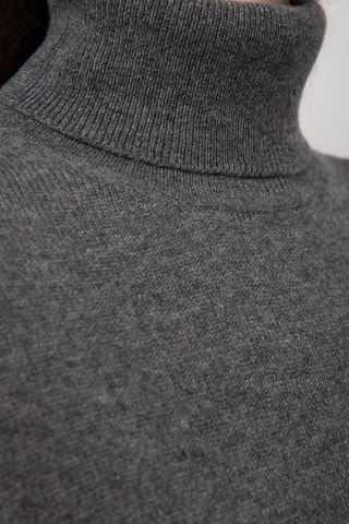 Camisola 100% caxemira, 2 fios - Gola subida. - Cinzento-mesclado