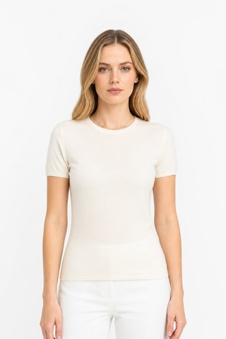 T-shirt 35% cachemire, 35% soie et 30% laine - Beige