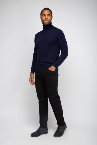 Pull 100% cachemire, 2 fils - Col roulé - Bleu marine