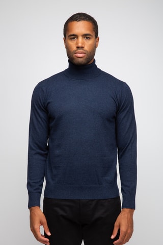 Pull 95% coton et 5% cachemire - Col roulé - Bleu foncé