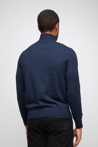 Pull 95% coton et 5% cachemire - Col roulé - Bleu foncé