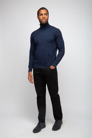 Pull 95% coton et 5% cachemire - Col roulé - Bleu foncé