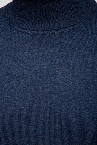 Pull 95% coton et 5% cachemire - Col roulé - Bleu foncé