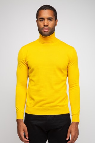 Pull  50% laine et 50% acrylique - Col roulé - Jaune