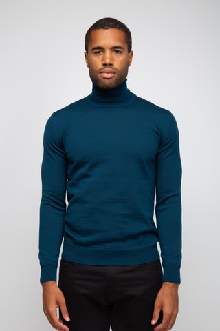 Pull 50% laine et 50% acrylique - Col roulé - Bleu marine