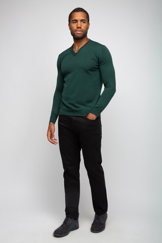 Pull 50% laine et 50% acrylique - Col en V - Vert foncé
