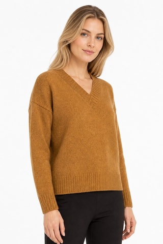 Pull 100% laine - Col en V - Orange