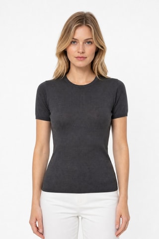 T-shirt 35% cachemire, 35% soie et 30% laine - Anthracite