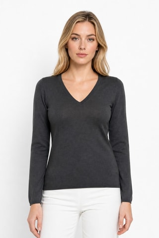 Camisola 35% caxemira, 35% seda e 30% lã - Gola em V - Antracite