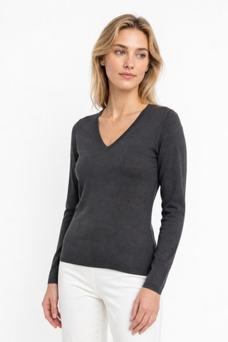 Camisola 35% caxemira, 35% seda e 30% lã - Gola em V - Antracite