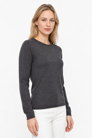 Camisola 35% caxemira, 35% seda e 30% lã - Gola redonda. - Antracite
