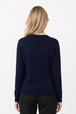Camisola 100% caxemira, 2 fios - Gola em V - Azul-marinho