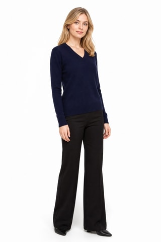 Camisola 100% caxemira, 2 fios - Gola em V - Azul-marinho