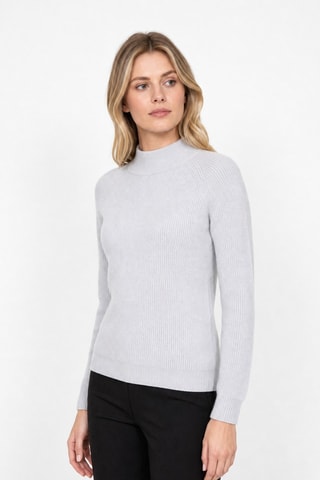 Camisola 100% caxemira - Gola alta - Cinzento-claro