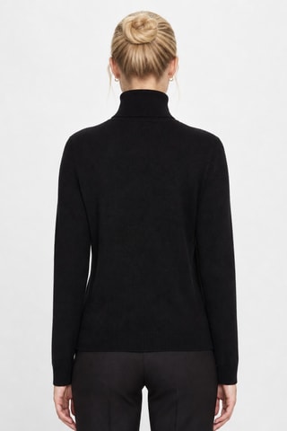 Camisola 100% caxemira, 2 fios - Gola subida. - Preto