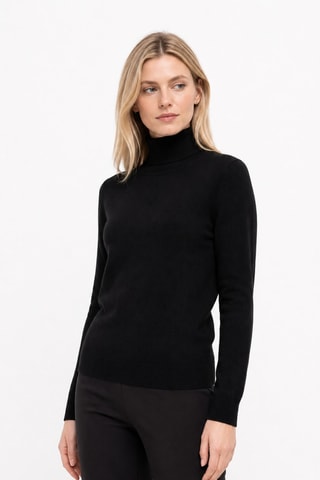 Camisola 100% caxemira, 2 fios - Gola subida. - Preto